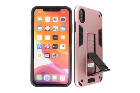 Stand Shockproof Telefoonhoesje - Magnetic Stand Hard Case - Grip Stand Back Cover - Backcover Hoesje voor iPhone X - iPhone Xs - Roze