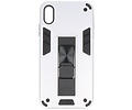 Stand Shockproof Telefoonhoesje - Magnetic Stand Hard Case - Grip Stand Back Cover - Backcover Hoesje voor iPhone Xs Max - Zilver