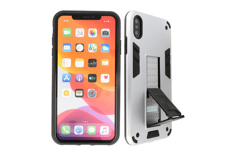 Stand Shockproof Telefoonhoesje - Magnetic Stand Hard Case - Grip Stand Back Cover - Backcover Hoesje voor iPhone Xs Max - Zilver
