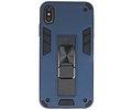 Stand Shockproof Telefoonhoesje - Magnetic Stand Hard Case - Grip Stand Back Cover - Backcover Hoesje voor iPhone Xs Max - Navy