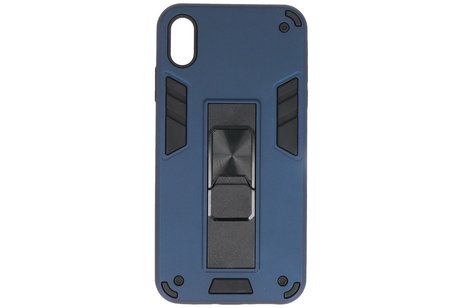 Stand Shockproof Telefoonhoesje - Magnetic Stand Hard Case - Grip Stand Back Cover - Backcover Hoesje voor iPhone Xs Max - Navy