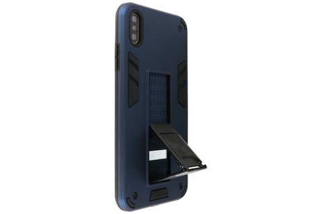 Stand Shockproof Telefoonhoesje - Magnetic Stand Hard Case - Grip Stand Back Cover - Backcover Hoesje voor iPhone Xs Max - Navy