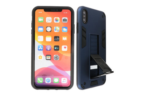 Stand Shockproof Telefoonhoesje - Magnetic Stand Hard Case - Grip Stand Back Cover - Backcover Hoesje voor iPhone Xs Max - Navy