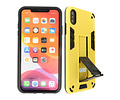 Stand Shockproof Telefoonhoesje - Magnetic Stand Hard Case - Grip Stand Back Cover - Backcover Hoesje voor iPhone Xs Max - Geel