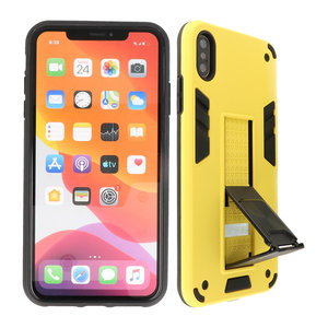 Stand Shockproof Telefoonhoesje - Magnetic Stand Hard Case - Grip Stand Back Cover - Backcover Hoesje voor iPhone Xs Max - Geel