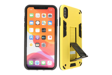 Stand Shockproof Telefoonhoesje - Magnetic Stand Hard Case - Grip Stand Back Cover - Backcover Hoesje voor iPhone Xs Max - Geel