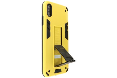 Stand Shockproof Telefoonhoesje - Magnetic Stand Hard Case - Grip Stand Back Cover - Backcover Hoesje voor iPhone Xs Max - Geel