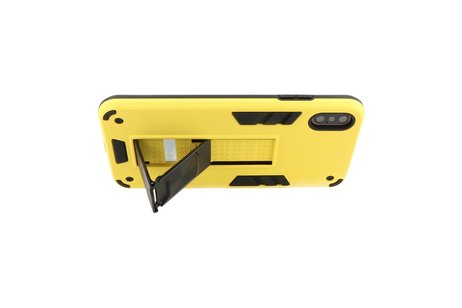 Stand Shockproof Telefoonhoesje - Magnetic Stand Hard Case - Grip Stand Back Cover - Backcover Hoesje voor iPhone Xs Max - Geel