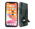 Stand Shockproof Telefoonhoesje - Magnetic Stand Hard Case - Grip Stand Back Cover - Backcover Hoesje voor iPhone Xs Max - Donker Groen