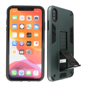 Stand Shockproof Telefoonhoesje - Magnetic Stand Hard Case - Grip Stand Back Cover - Backcover Hoesje voor iPhone Xs Max - Donker Groen