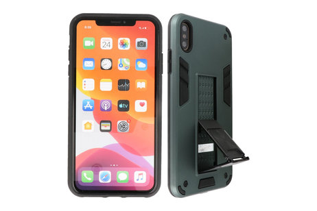 BAOHU Hoesje met Magnetic Stand Hard Case Geschikt voor de iPhone Xs Max - Stand Shockproof Telefoonhoesje - Grip Stand Back Cover - Donker Groen