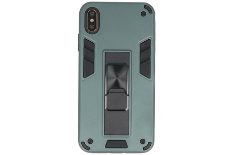 BAOHU Hoesje met Magnetic Stand Hard Case Geschikt voor de iPhone Xs Max - Stand Shockproof Telefoonhoesje - Grip Stand Back Cover - Donker Groen