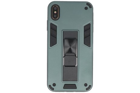 Stand Shockproof Telefoonhoesje - Magnetic Stand Hard Case - Grip Stand Back Cover - Backcover Hoesje voor iPhone Xs Max - Donker Groen