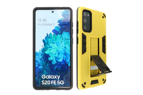 Hoesje met Magnetic Stand Hard Case Geschikt voor de Samsung Galaxy S20 FE - Stand Shockproof Telefoonhoesje - Grip Stand Back Cover - Geel
