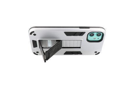 BAOHU Hoesje met Magnetic Stand Hard Case Geschikt voor de iPhone 11 - Stand Shockproof Telefoonhoesje - Grip Stand Back Cover - Zilver