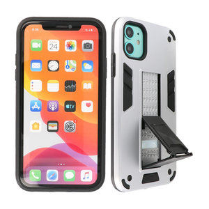 Stand Shockproof Telefoonhoesje - Magnetic Stand Hard Case - Grip Stand Back Cover - Backcover Hoesje voor iPhone 11 - Zilver