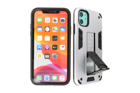 Stand Shockproof Telefoonhoesje - Magnetic Stand Hard Case - Grip Stand Back Cover - Backcover Hoesje voor iPhone 11 - Zilver