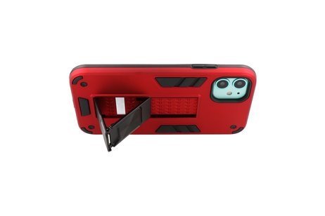 Stand Shockproof Telefoonhoesje - Magnetic Stand Hard Case - Grip Stand Back Cover - Backcover Hoesje voor iPhone 11 - Rood