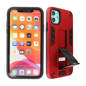 Stand Shockproof Telefoonhoesje - Magnetic Stand Hard Case - Grip Stand Back Cover - Backcover Hoesje voor iPhone 11 - Rood