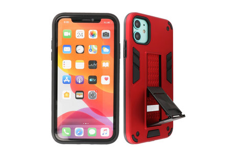 Stand Shockproof Telefoonhoesje - Magnetic Stand Hard Case - Grip Stand Back Cover - Backcover Hoesje voor iPhone 11 - Rood