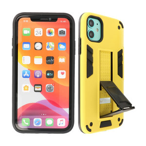 Stand Shockproof Telefoonhoesje - Magnetic Stand Hard Case - Grip Stand Back Cover - Backcover Hoesje voor iPhone 11 - Geel