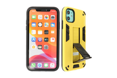 Stand Shockproof Telefoonhoesje - Magnetic Stand Hard Case - Grip Stand Back Cover - Backcover Hoesje voor iPhone 11 - Geel