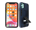 Stand Shockproof Telefoonhoesje - Magnetic Stand Hard Case - Grip Stand Back Cover - Backcover Hoesje voor iPhone 12 Mini - Navy