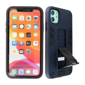 Stand Shockproof Telefoonhoesje - Magnetic Stand Hard Case - Grip Stand Back Cover - Backcover Hoesje voor iPhone 12 Mini - Navy