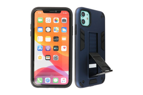 Stand Shockproof Telefoonhoesje - Magnetic Stand Hard Case - Grip Stand Back Cover - Backcover Hoesje voor iPhone 12 Mini - Navy