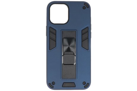 Stand Shockproof Telefoonhoesje - Magnetic Stand Hard Case - Grip Stand Back Cover - Backcover Hoesje voor iPhone 12 Mini - Navy