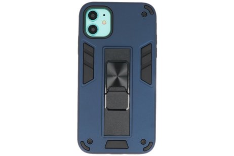 Stand Shockproof Telefoonhoesje - Magnetic Stand Hard Case - Grip Stand Back Cover - Backcover Hoesje voor iPhone 12 Mini - Navy