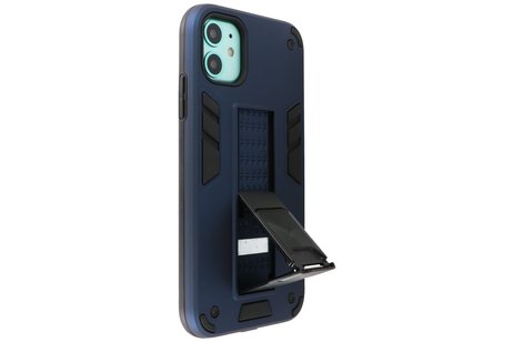 Stand Shockproof Telefoonhoesje - Magnetic Stand Hard Case - Grip Stand Back Cover - Backcover Hoesje voor iPhone 12 Mini - Navy