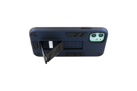 Stand Shockproof Telefoonhoesje - Magnetic Stand Hard Case - Grip Stand Back Cover - Backcover Hoesje voor iPhone 12 Mini - Navy