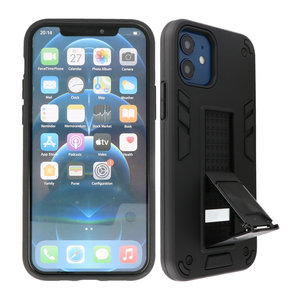Stand Shockproof Telefoonhoesje - Magnetic Stand Hard Case - Grip Stand Back Cover - Backcover Hoesje voor iPhone 12 Mini - Zwart