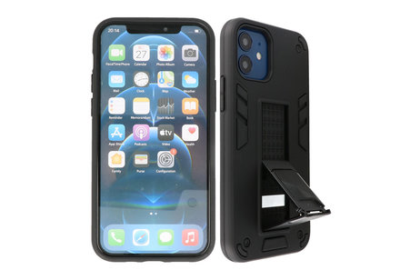 Stand Shockproof Telefoonhoesje - Magnetic Stand Hard Case - Grip Stand Back Cover - Backcover Hoesje voor iPhone 12 Mini - Zwart