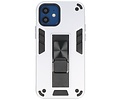 Stand Shockproof Telefoonhoesje - Magnetic Stand Hard Case - Grip Stand Back Cover - Backcover Hoesje voor iPhone 12 Mini - Zilver