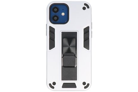 Stand Shockproof Telefoonhoesje - Magnetic Stand Hard Case - Grip Stand Back Cover - Backcover Hoesje voor iPhone 12 Mini - Zilver