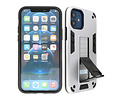 Stand Shockproof Telefoonhoesje - Magnetic Stand Hard Case - Grip Stand Back Cover - Backcover Hoesje voor iPhone 12 Mini - Zilver