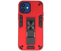 Stand Shockproof Telefoonhoesje - Magnetic Stand Hard Case - Grip Stand Back Cover - Backcover Hoesje voor iPhone 12 Mini - Rood