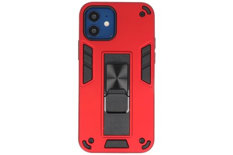 Stand Shockproof Telefoonhoesje - Magnetic Stand Hard Case - Grip Stand Back Cover - Backcover Hoesje voor iPhone 12 Mini - Rood