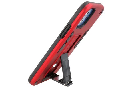 Stand Shockproof Telefoonhoesje - Magnetic Stand Hard Case - Grip Stand Back Cover - Backcover Hoesje voor iPhone 12 Mini - Rood