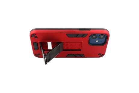 Stand Shockproof Telefoonhoesje - Magnetic Stand Hard Case - Grip Stand Back Cover - Backcover Hoesje voor iPhone 12 Mini - Rood