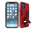 Stand Shockproof Telefoonhoesje - Magnetic Stand Hard Case - Grip Stand Back Cover - Backcover Hoesje voor iPhone 12 Mini - Rood