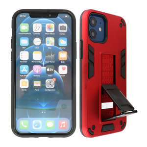 BAOHU Hoesje met Magnetic Stand Hard Case Geschikt voor de iPhone 12 Mini - Stand Shockproof Telefoonhoesje - Grip Stand Back Cover - Rood
