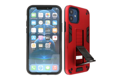 Stand Shockproof Telefoonhoesje - Magnetic Stand Hard Case - Grip Stand Back Cover - Backcover Hoesje voor iPhone 12 Mini - Rood