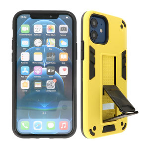 Stand Shockproof Telefoonhoesje - Magnetic Stand Hard Case - Grip Stand Back Cover - Backcover Hoesje voor iPhone 12 Mini - Geel