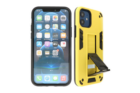 Stand Shockproof Telefoonhoesje - Magnetic Stand Hard Case - Grip Stand Back Cover - Backcover Hoesje voor iPhone 12 Mini - Geel