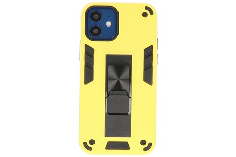 Stand Shockproof Telefoonhoesje - Magnetic Stand Hard Case - Grip Stand Back Cover - Backcover Hoesje voor iPhone 12 Mini - Geel