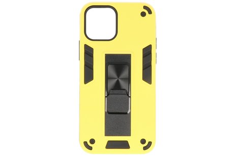 Stand Shockproof Telefoonhoesje - Magnetic Stand Hard Case - Grip Stand Back Cover - Backcover Hoesje voor iPhone 12 Mini - Geel