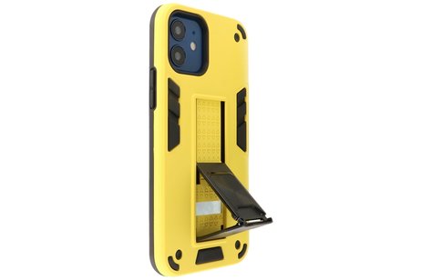 Stand Shockproof Telefoonhoesje - Magnetic Stand Hard Case - Grip Stand Back Cover - Backcover Hoesje voor iPhone 12 Mini - Geel